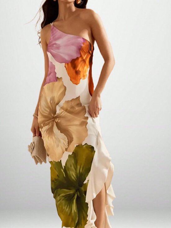 Dresses & Skirts - Multicolor Casual Women's Floral Print Off-Shoulder Vacation Dress